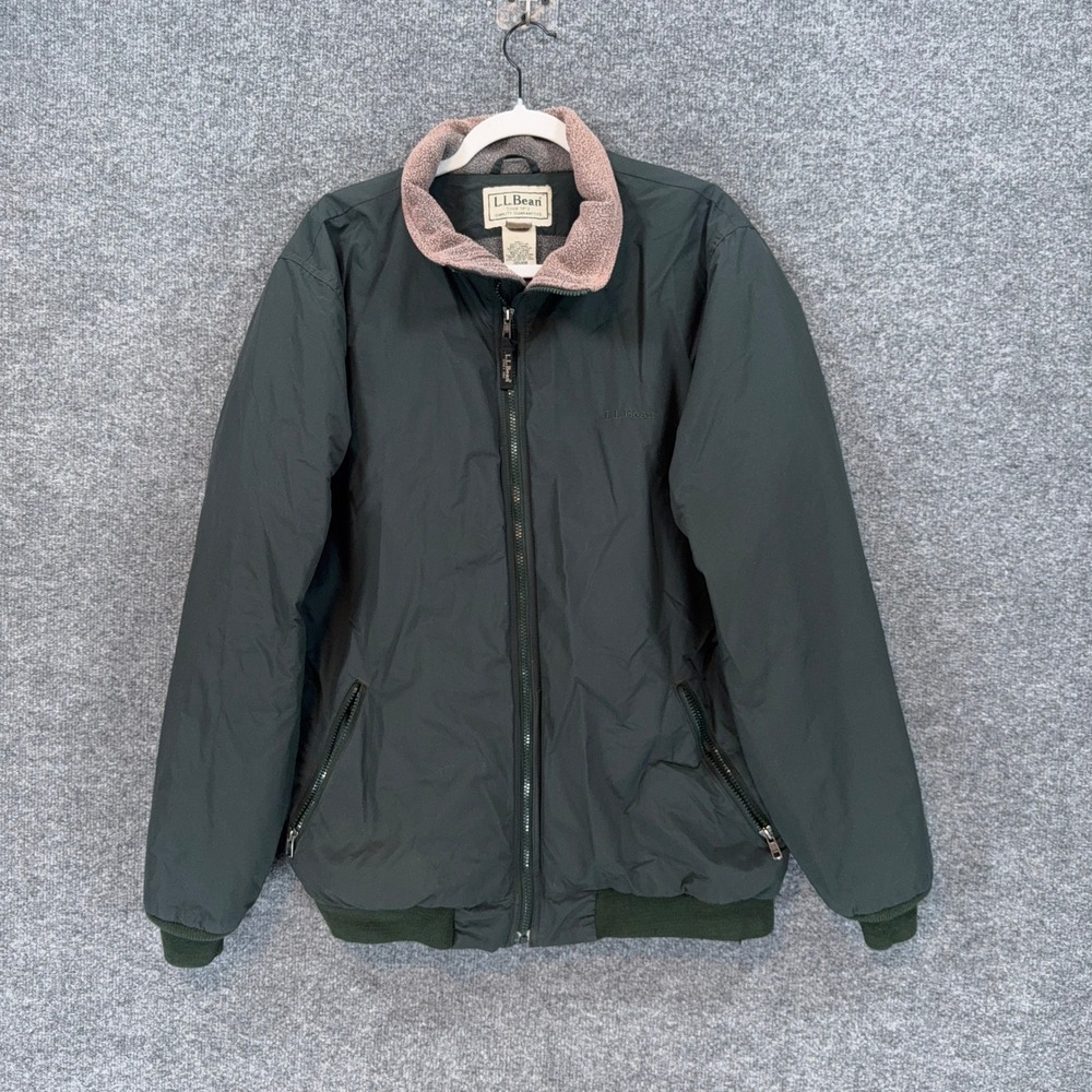 LL Bean Warm Up Jacket Men Large Tall Green Fleece Lined Bomber Hiking Coat